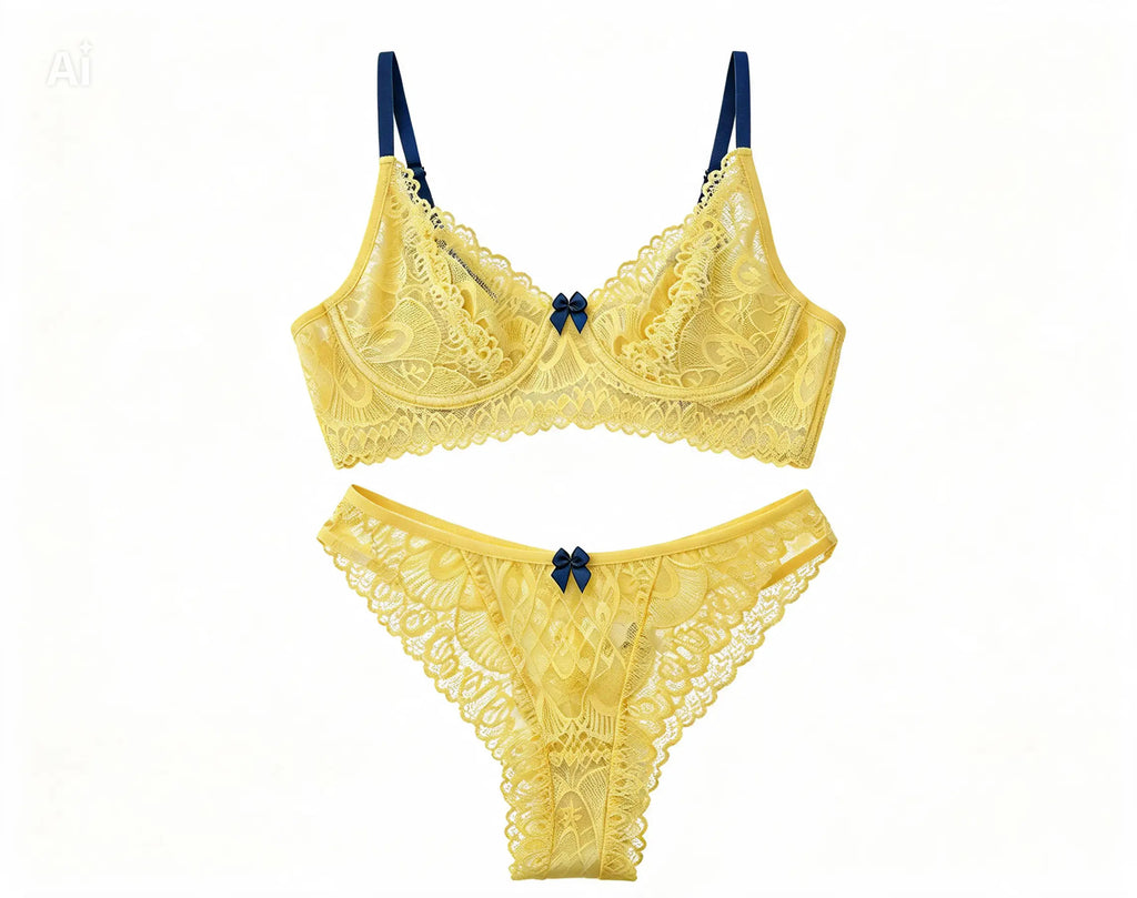 CONJUNTO DE LINGERIE RENDADO COM ARO SEM BOJO CALCINHA ESTILO ASA DELTA